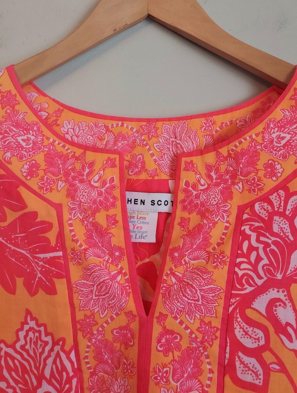 Gretchen Scott Tunic Blouse Top Size Small Orange Pink Resort Preppy - Picture 4 of 11